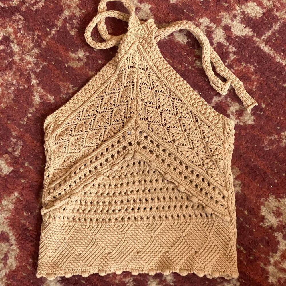 Zara Women's Tan and Orange Crop-top